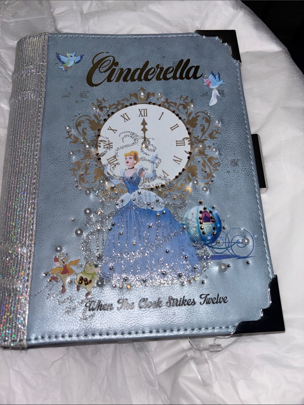 Disney Cinderella Glitter Light Blue Wallet Clutch with Clock Motif